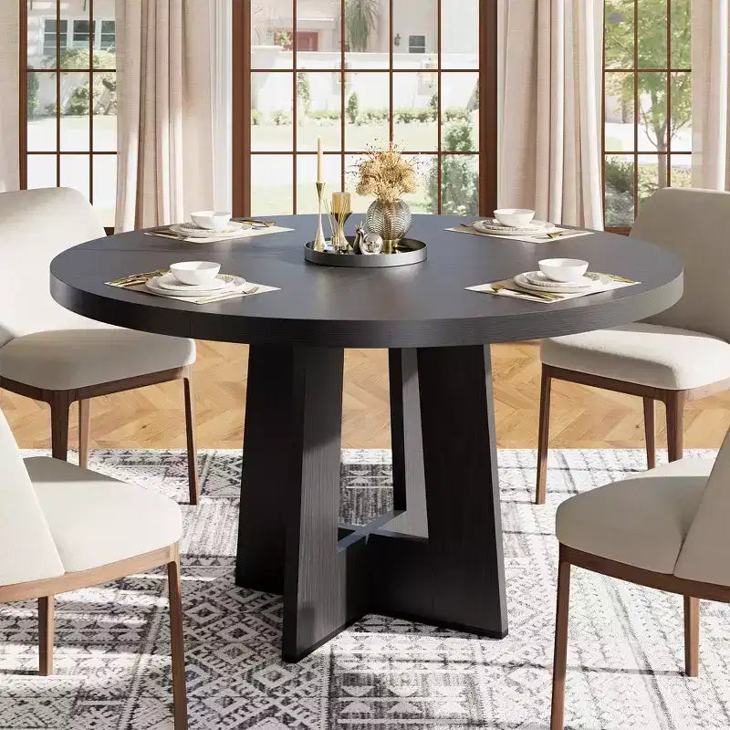 Modern 7-Leg Round Dining Table, 42 Inch Sturdy Kitchen Table for Breakfast Nook, Apartment, or Home Office, Seats 4-6