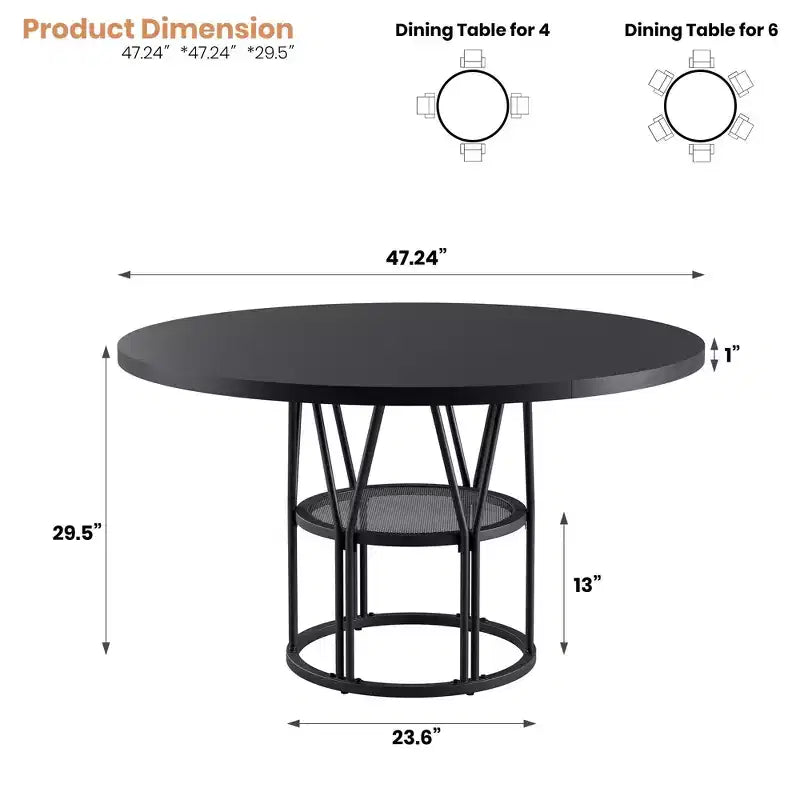 Modern 7-Leg Round Dining Table, 42 Inch Sturdy Kitchen Table for Breakfast Nook, Apartment, or Home Office, Seats 4-6