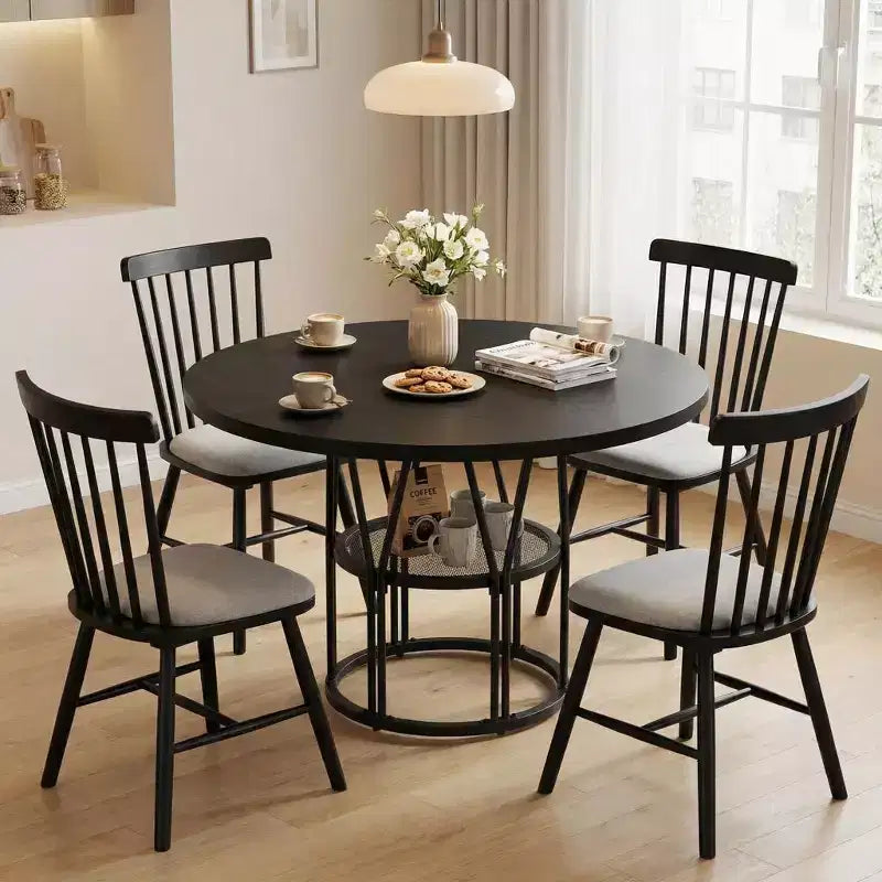 Modern 7-Leg Round Dining Table, 42 Inch Sturdy Kitchen Table for Breakfast Nook, Apartment, or Home Office, Seats 4-6