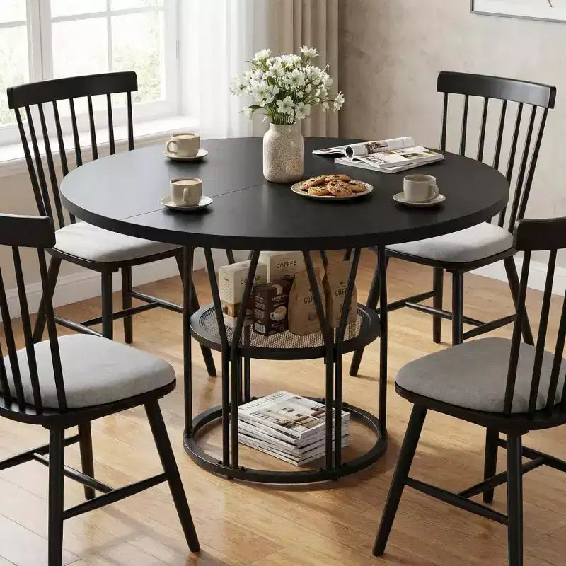 Modern 7-Leg Round Dining Table, 42 Inch Sturdy Kitchen Table for Breakfast Nook, Apartment, or Home Office, Seats 4-6
