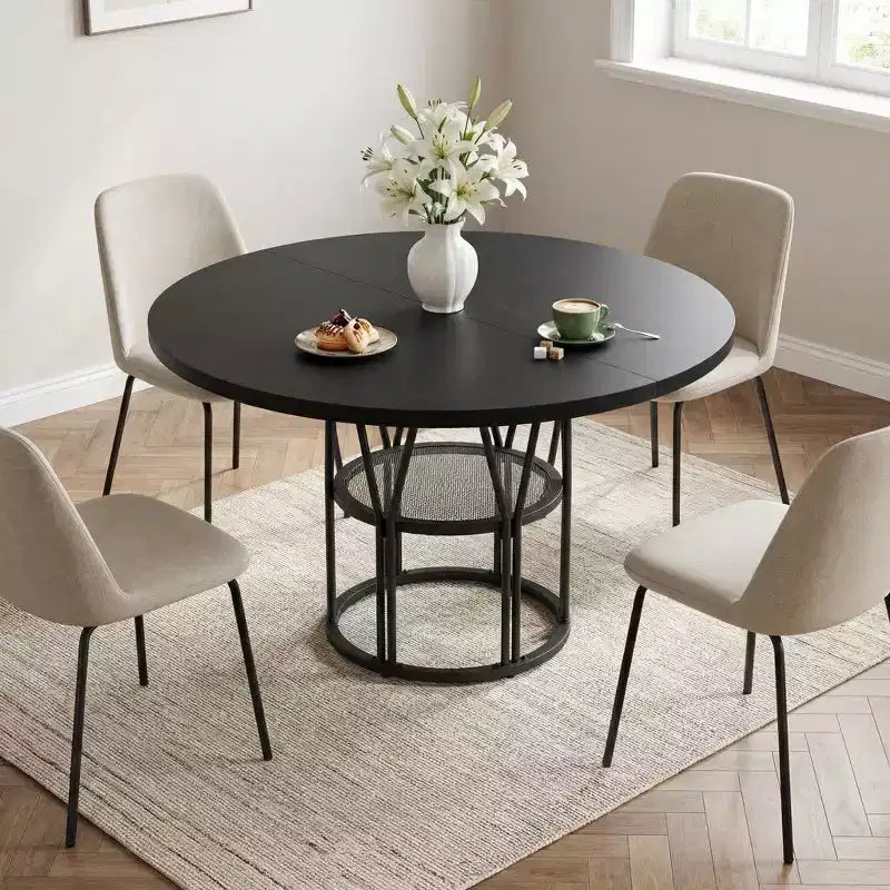 Modern 7-Leg Round Dining Table, 42 Inch Sturdy Kitchen Table for Breakfast Nook, Apartment, or Home Office, Seats 4-6