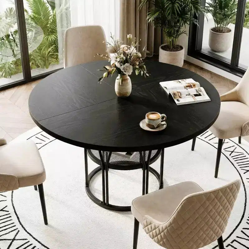 Modern 7-Leg Round Dining Table, 42 Inch Sturdy Kitchen Table for Breakfast Nook, Apartment, or Home Office, Seats 4-6