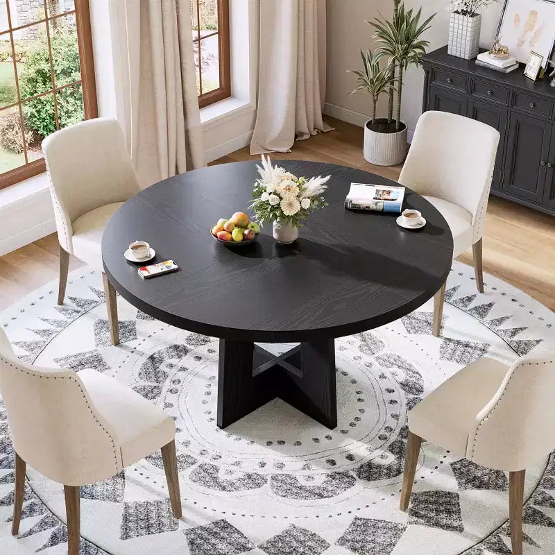 Modern 7-Leg Round Dining Table, 42 Inch Sturdy Kitchen Table for Breakfast Nook, Apartment, or Home Office, Seats 4-6