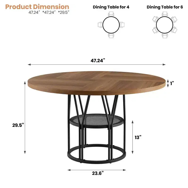 Modern 7-Leg Round Dining Table, 42 Inch Sturdy Kitchen Table for Breakfast Nook, Apartment, or Home Office, Seats 4-6