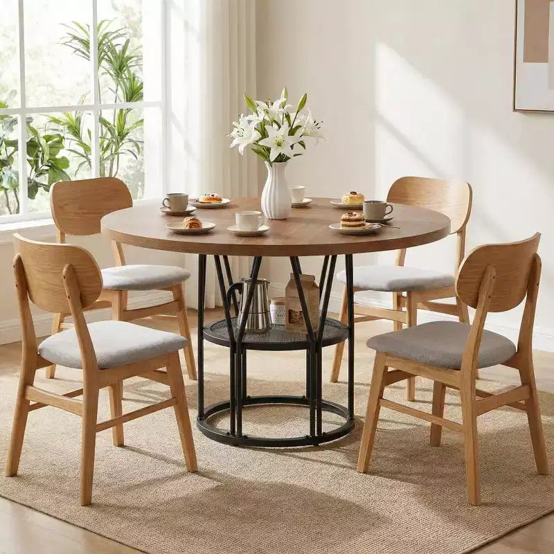 Modern 7-Leg Round Dining Table, 42 Inch Sturdy Kitchen Table for Breakfast Nook, Apartment, or Home Office, Seats 4-6