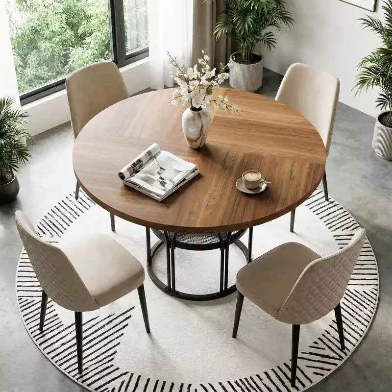 Modern 7-Leg Round Dining Table, 42 Inch Sturdy Kitchen Table for Breakfast Nook, Apartment, or Home Office, Seats 4-6