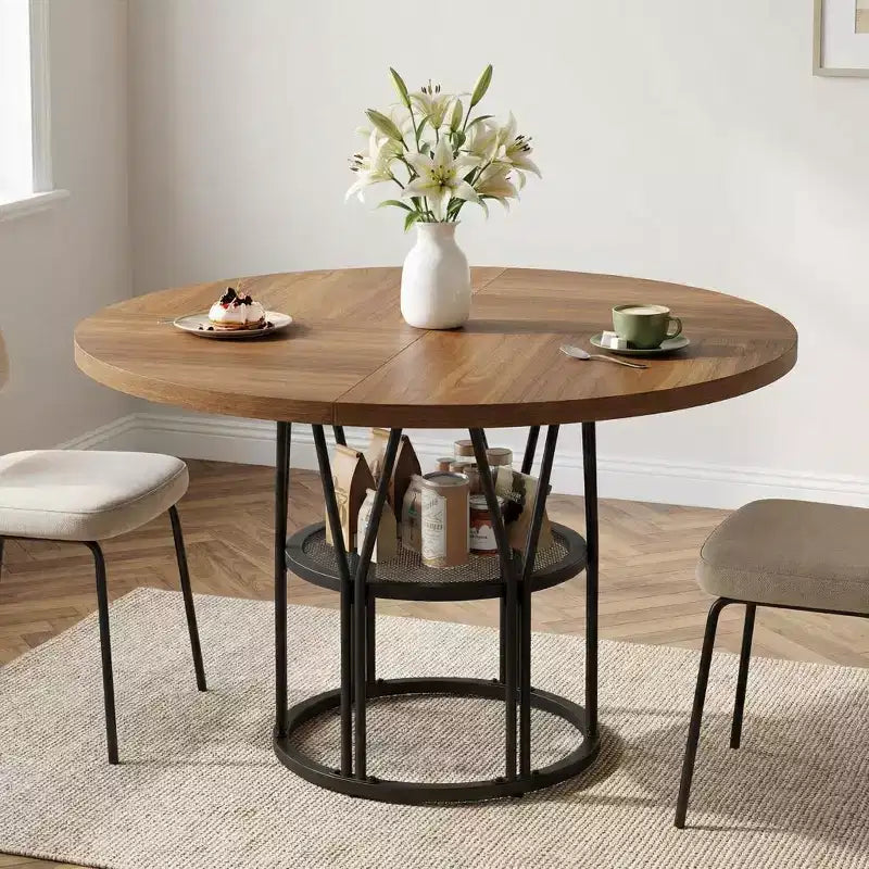 Modern 7-Leg Round Dining Table, 42 Inch Sturdy Kitchen Table for Breakfast Nook, Apartment, or Home Office, Seats 4-6