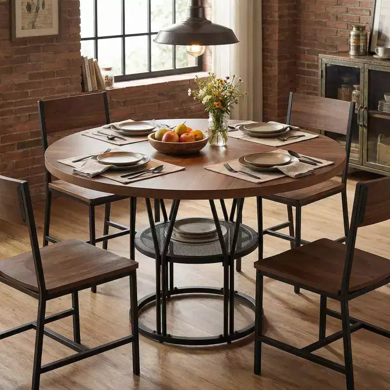Modern 7-Leg Round Dining Table, 42 Inch Sturdy Kitchen Table for Breakfast Nook, Apartment, or Home Office, Seats 4-6