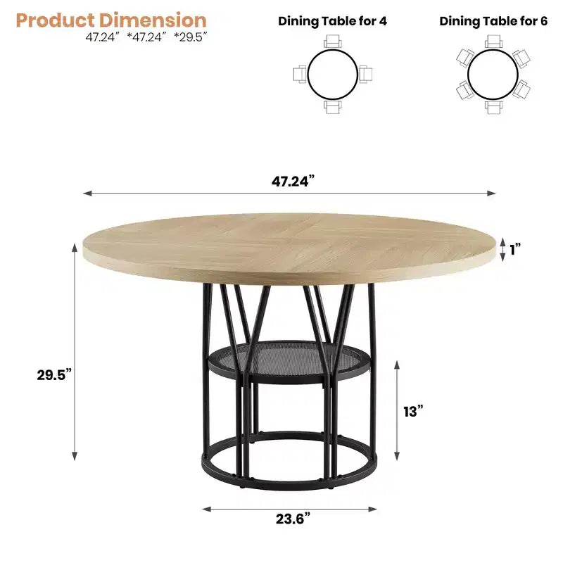 Modern 7-Leg Round Dining Table, 42 Inch Sturdy Kitchen Table for Breakfast Nook, Apartment, or Home Office, Seats 4-6