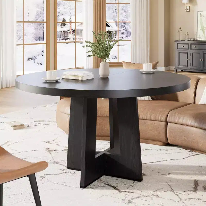 Modern 7-Leg Round Dining Table, 42 Inch Sturdy Kitchen Table for Breakfast Nook, Apartment, or Home Office, Seats 4-6