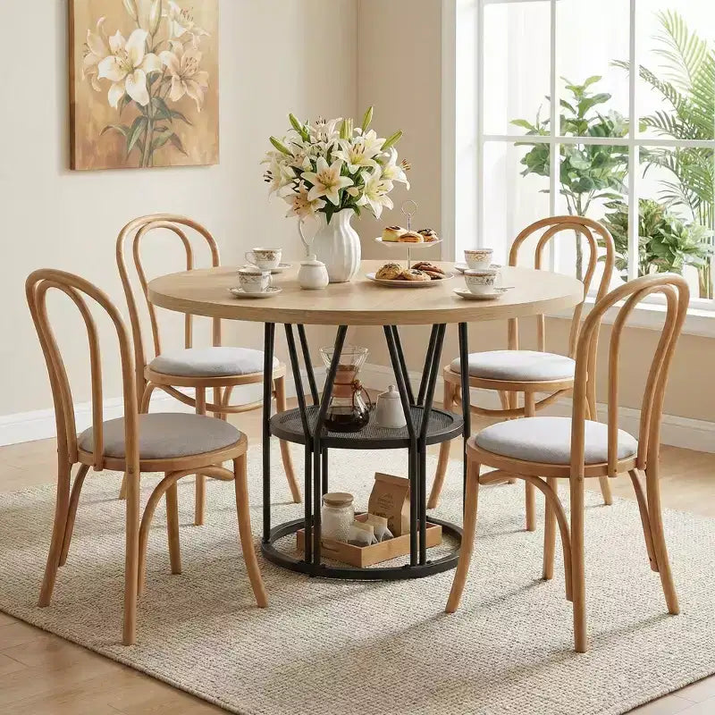 Modern 7-Leg Round Dining Table, 42 Inch Sturdy Kitchen Table for Breakfast Nook, Apartment, or Home Office, Seats 4-6