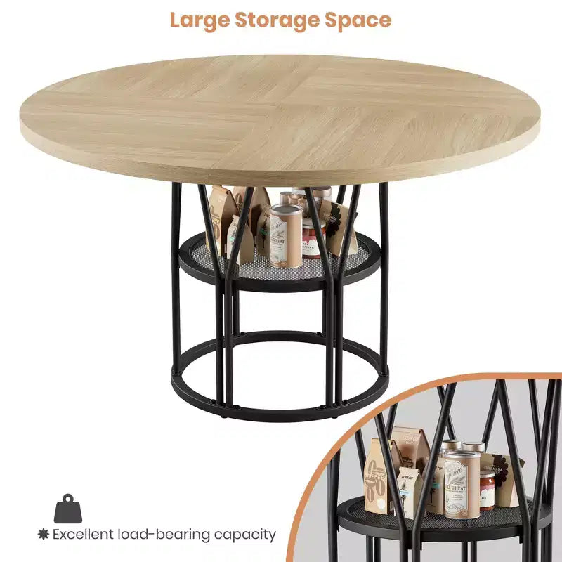 Modern 7-Leg Round Dining Table, 42 Inch Sturdy Kitchen Table for Breakfast Nook, Apartment, or Home Office, Seats 4-6