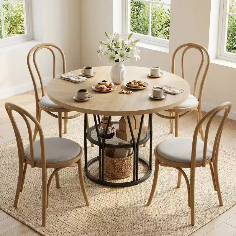 Modern 7-Leg Round Dining Table, 42 Inch Sturdy Kitchen Table for Breakfast Nook, Apartment, or Home Office, Seats 4-6