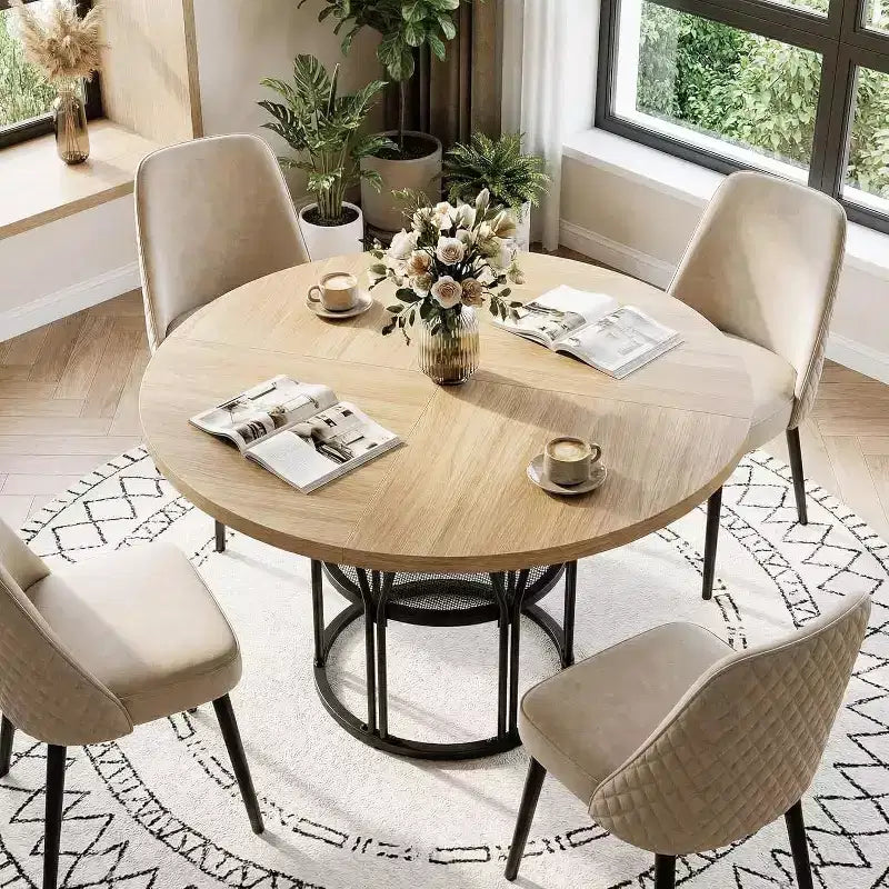 Modern 7-Leg Round Dining Table, 42 Inch Sturdy Kitchen Table for Breakfast Nook, Apartment, or Home Office, Seats 4-6