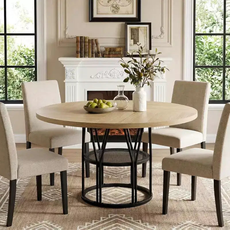 Modern 7-Leg Round Dining Table, 42 Inch Sturdy Kitchen Table for Breakfast Nook, Apartment, or Home Office, Seats 4-6