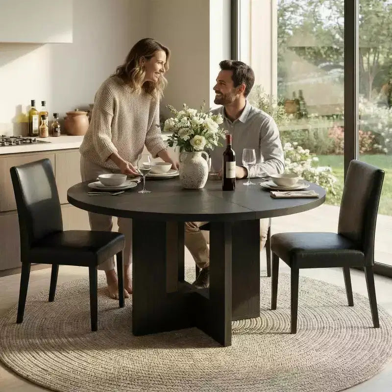 Modern 7-Leg Round Dining Table, 42 Inch Sturdy Kitchen Table for Breakfast Nook, Apartment, or Home Office, Seats 4-6
