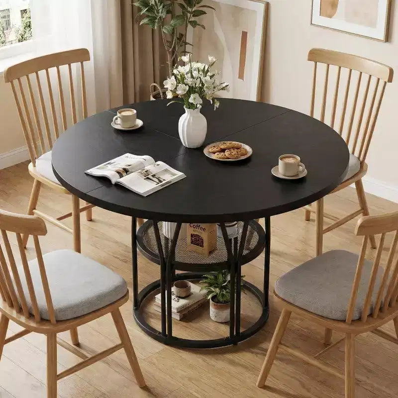 Modern 7-Leg Round Dining Table, 42 Inch Sturdy Kitchen Table for Breakfast Nook, Apartment, or Home Office, Seats 4-6