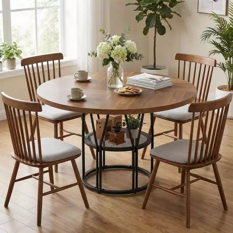 Modern 7-Leg Round Dining Table, 42 Inch Sturdy Kitchen Table for Breakfast Nook, Apartment, or Home Office, Seats 4-6