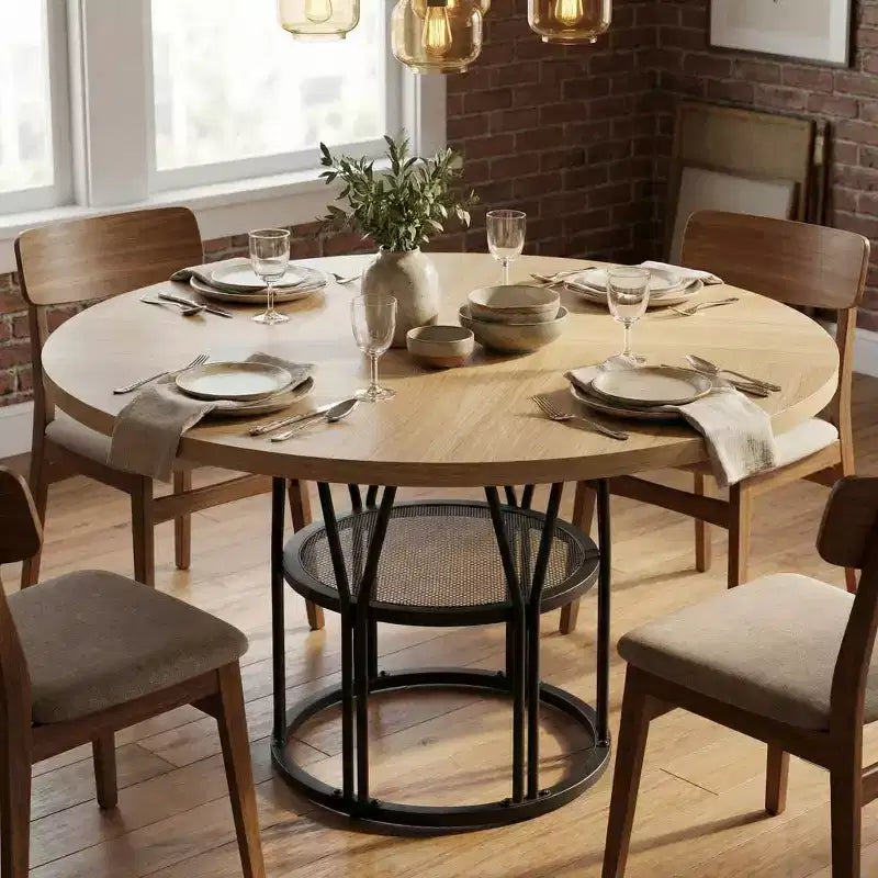 Modern 7-Leg Round Dining Table, 42 Inch Sturdy Kitchen Table for Breakfast Nook, Apartment, or Home Office, Seats 4-6