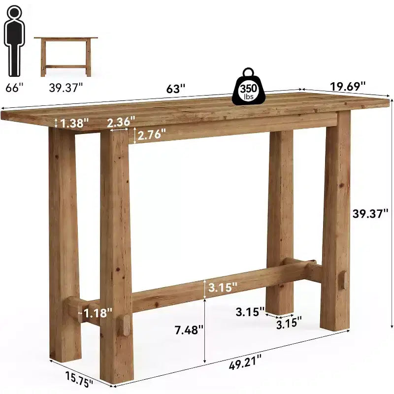 63-Inch Solid Wood Bar Height Pub Table for Kitchen, Café or Restaurant