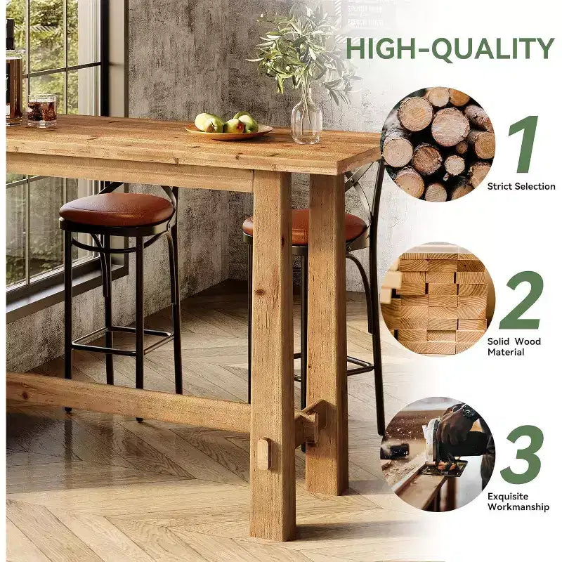 63-Inch Solid Wood Bar Height Pub Table for Kitchen, Café or Restaurant
