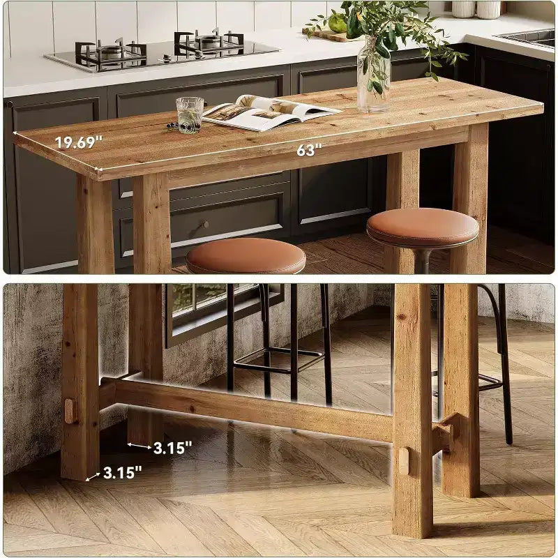 63-Inch Solid Wood Bar Height Pub Table for Kitchen, Café or Restaurant