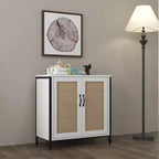 Meuble de rangement buffet avec 2 portes décorées en rotin
