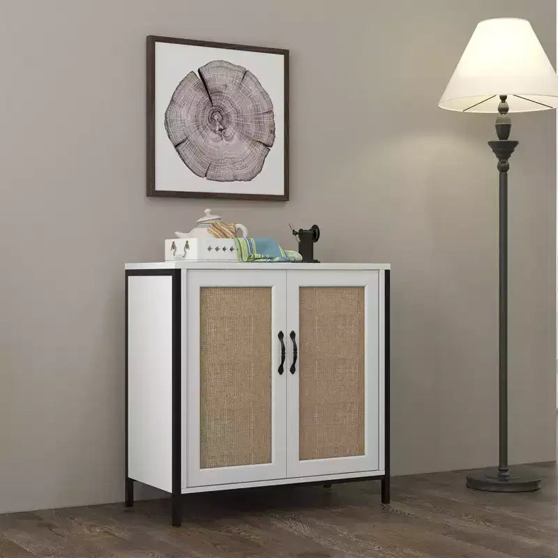 Sideboard Buffet Storage Cabinet with 2 Rattan Decorated Doors