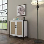 Meuble de rangement buffet avec 2 portes décorées en rotin