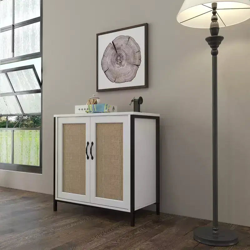 Sideboard Buffet Storage Cabinet with 2 Rattan Decorated Doors