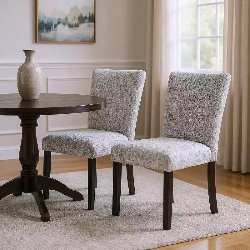 Set of Two Light Gray and Black Upholstered Dining Side Chairs