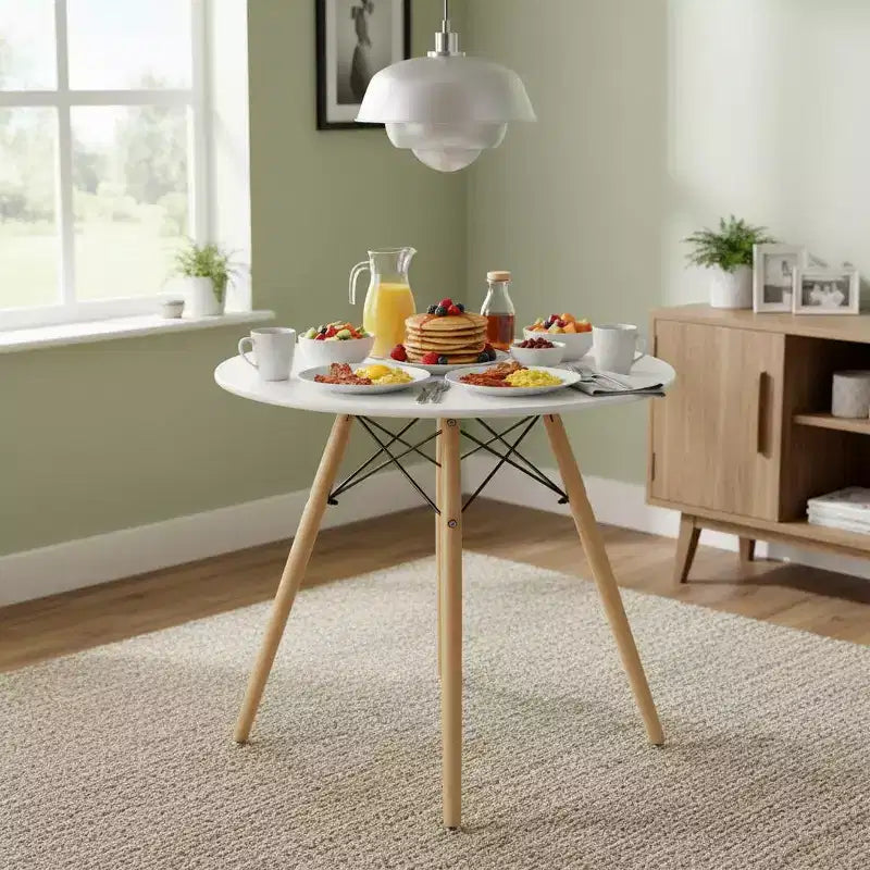 FurnitureR Round Dining Table 31.5 Inch for 2-4 Person, Stylish Circle Table with Wooden Legs for Home Kitchen, Cafs, Leisure Rooms, White