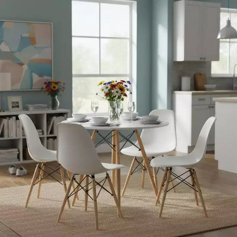 Round Dining Table 31.5 Inch for 2-4 Person, Stylish Circle Table with Wooden Legs for Home Kitchen, Cafés, Leisure Rooms, White