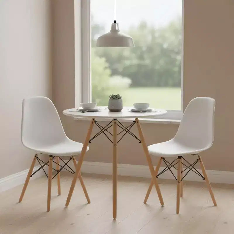 Round Dining Table 31.5 Inch for 2-4 Person, Stylish Circle Table with Wooden Legs for Home Kitchen, Cafés, Leisure Rooms, White