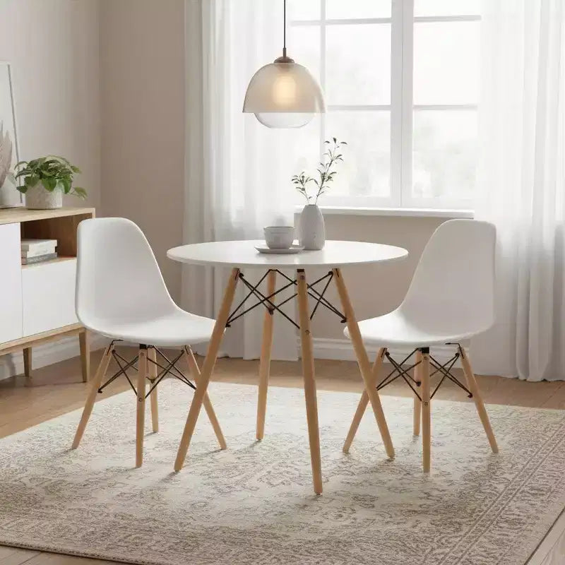 Round Dining Table 31.5 Inch for 2-4 Person, Stylish Circle Table with Wooden Legs for Home Kitchen, Cafés, Leisure Rooms, White