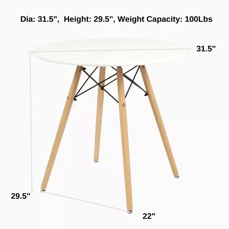 Round Dining Table 31.5 Inch for 2-4 Person, Stylish Circle Table with Wooden Legs for Home Kitchen, Cafés, Leisure Rooms, White