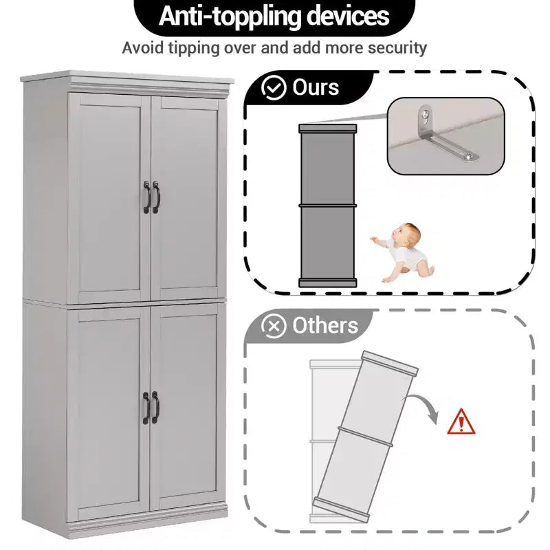 Freestanding Kitchen Pantry Storage Cabinet, 70 in Cupboard with Doors and Adjustable Shelves