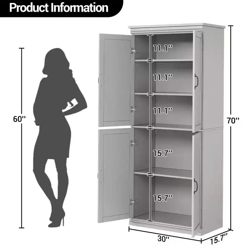 Freestanding Kitchen Pantry Storage Cabinet, 70 in Cupboard with Doors and Adjustable Shelves
