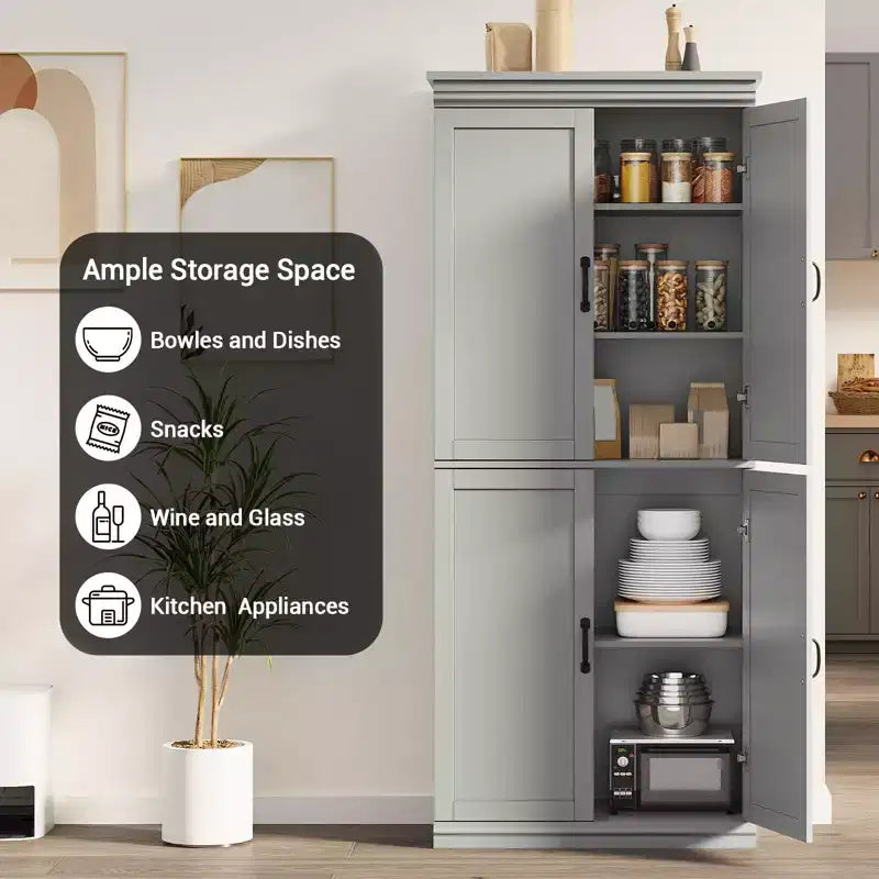 Freestanding Kitchen Pantry Storage Cabinet, 70 in Cupboard with Doors and Adjustable Shelves