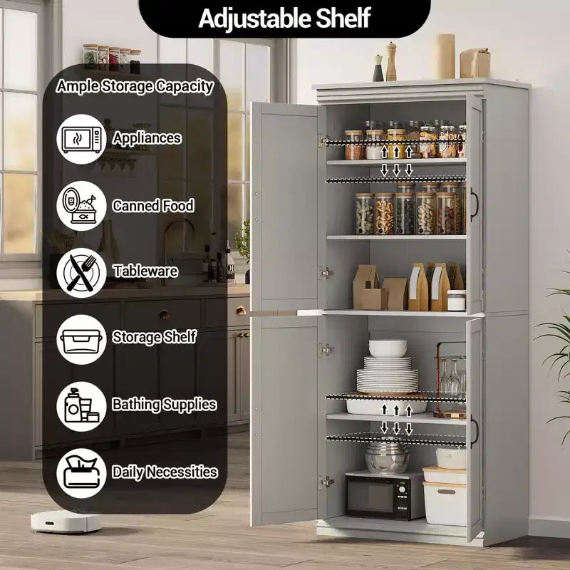 Freestanding Kitchen Pantry Storage Cabinet, 70 in Cupboard with Doors and Adjustable Shelves