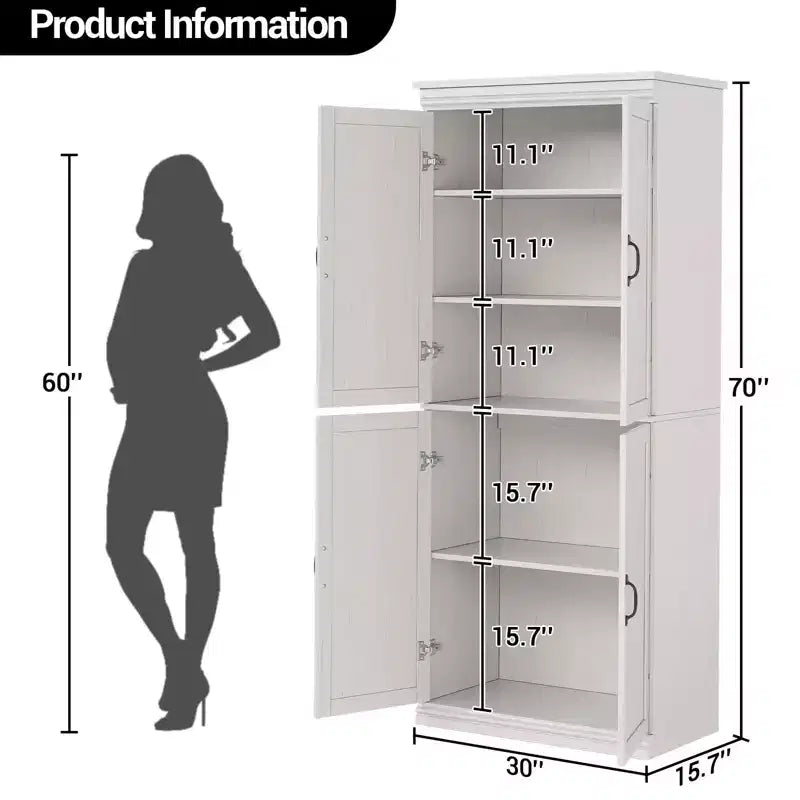 Freestanding Kitchen Pantry Storage Cabinet, 70 in Cupboard with Doors and Adjustable Shelves