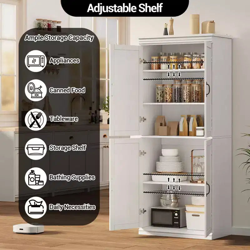 Freestanding Kitchen Pantry Storage Cabinet, 70 in Cupboard with Doors and Adjustable Shelves