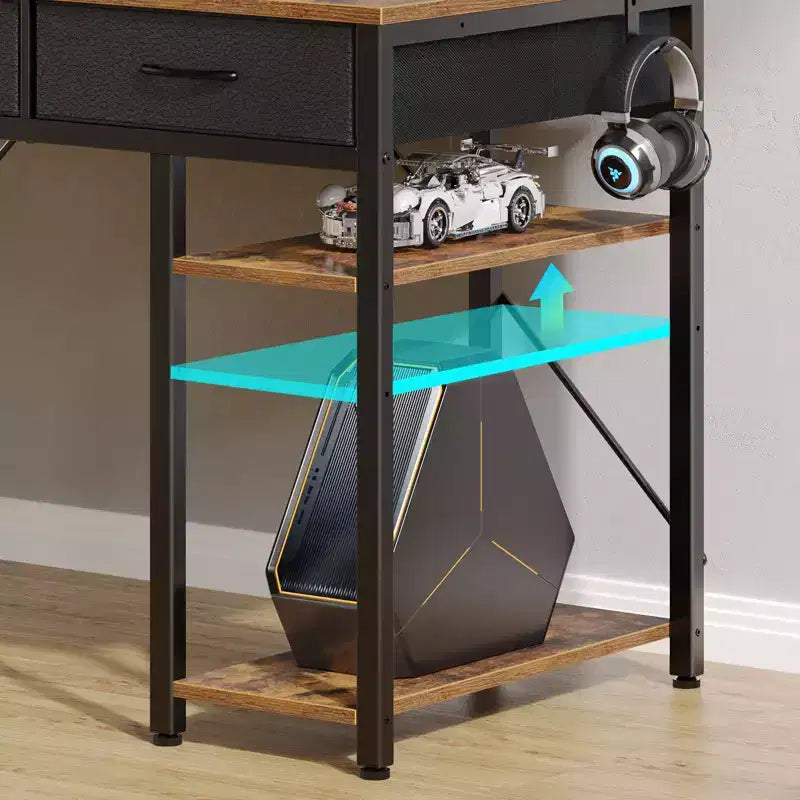 39/47/55 Inch Storage Computer Desk with Monitor Stand, LED Light & Power Outlet