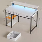 Bureau d'ordinateur de rangement de 39/47/55 pouces avec support d'écran, lumière LED et prise de courant