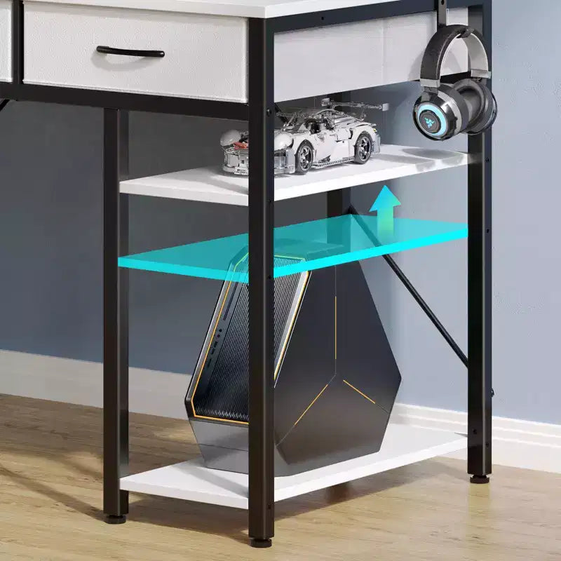 39/47/55 Inch Storage Computer Desk with Monitor Stand, LED Light & Power Outlet