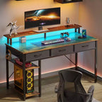 Bureau d'ordinateur de rangement de 39/47/55 pouces avec support d'écran, lumière LED et prise de courant