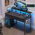 Greenstell 39/47/55 inch Storage Computer Desk with Monitor Stand, LED Gaming Desk, Power Outlet and Multiple Drawers