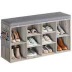 GustoWave 2-in-1 Entryway Shoe Bench with Storage & Cushioned Seat | Wooden Shoe Rack Organizer with Adjustable Shelves & Side Pockets, Gray