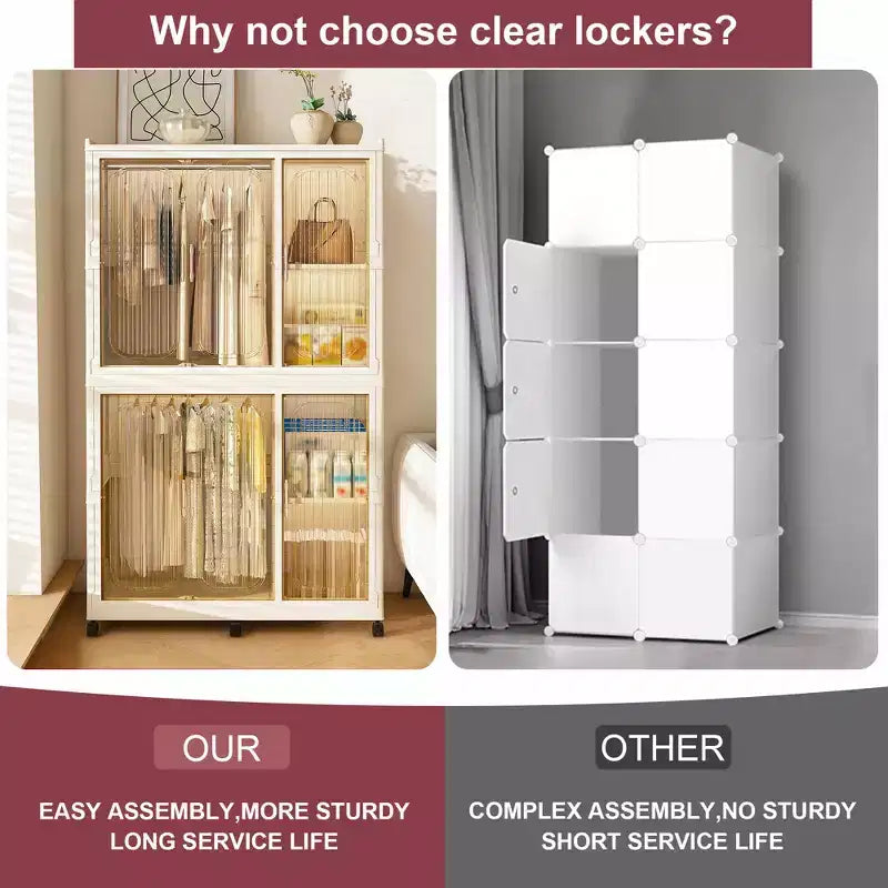 Portable Wardrobe Closet Organizer with 6 Magnetic Doors, 6 Cubes & 2 Hanging Rods, White