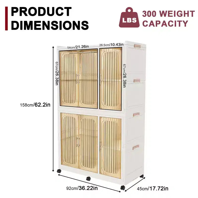 Portable Wardrobe Closet Organizer with 6 Magnetic Doors, 6 Cubes & 2 Hanging Rods, White